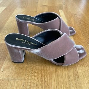 Saint Laurent Rose LouLou 70 Mule Sandal Suede 6.5